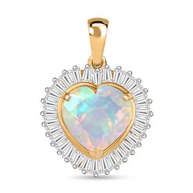AA Natürlicher, äthiopischer Welo Opal und Moissanit Anhänger mit 50cm Kette - 2,39 ct.