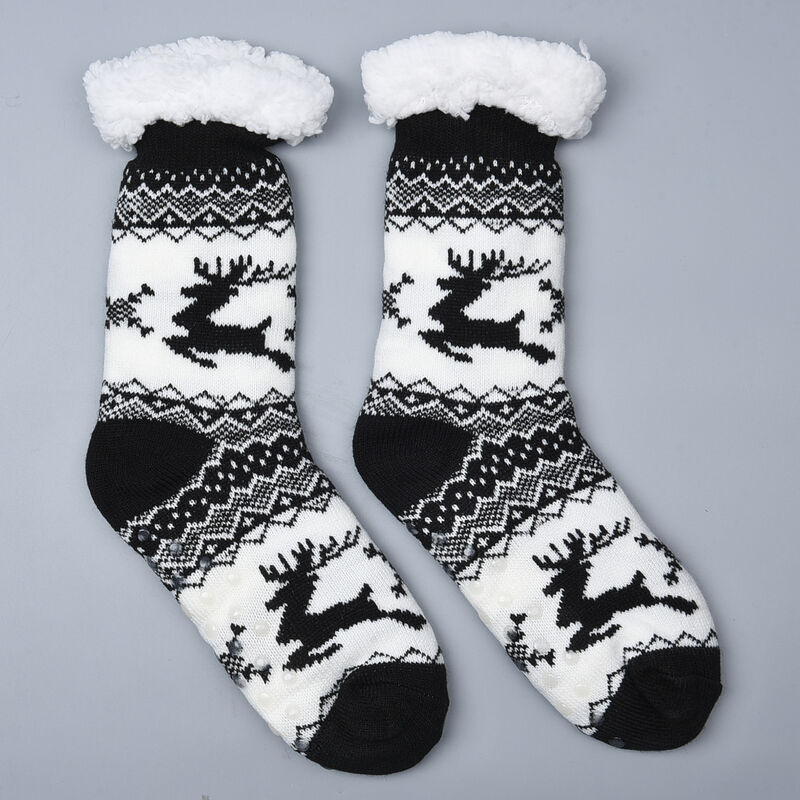 1 Paar rutschfeste Haus Socken mit Jojoba Infusion und Sherpa Futter, Einheitsgröße 24x23x12 cm, Schwarz und Weiß image number 0