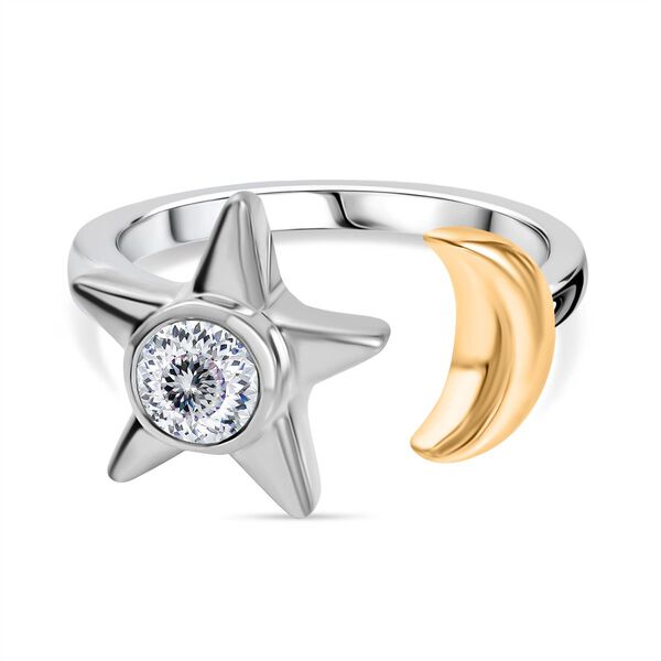 D'Joy 100 Facetten Moissanit Ring 925 Silber platiniert und vergoldet (Größe 17.00) ca. 0,49 ct image number 0