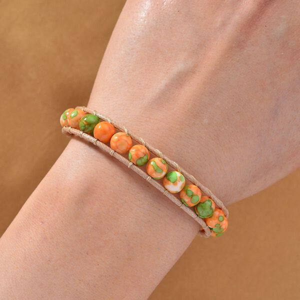 Flexibles orange-gr&uuml;nes Regenblumen-Yuhua-Quarzit Armband - 35 ct. image number 2