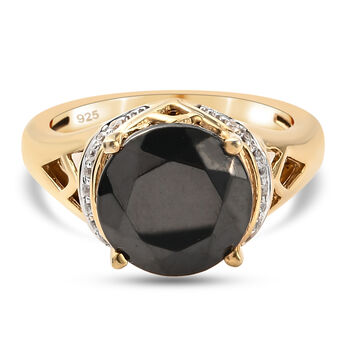 Elite Shungit und Zirkon Ring 925 Silber vergoldet (Gr&ouml;&szlig;e 16.00) ca. 2,64 ct