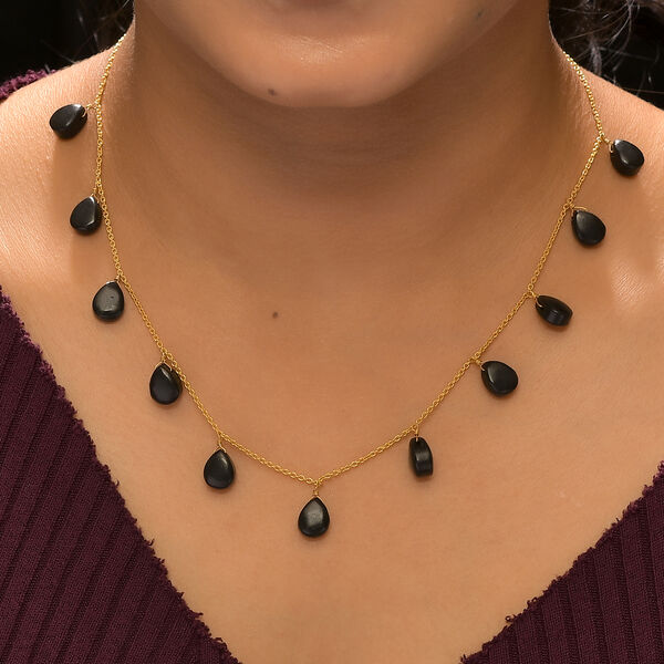 Shungit Halskette 50 cm 925 Silber vergoldet ca. 1,00 ct image number 3