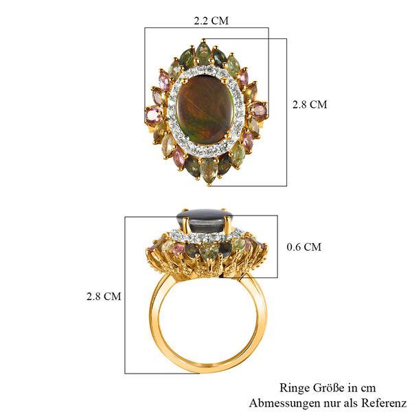 Kanadischer Ammolit, mehrfarbiger Turmalin Ring, 925 Silber Gelbgold Vermeil, (Gr&ouml;&szlig;e 19.00) ca. 6.61 ct image number 7