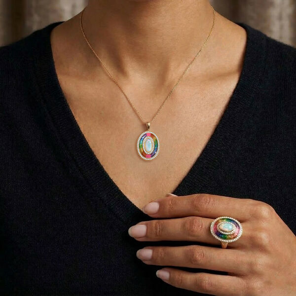D'Joy AA nat&uuml;rlicher, &auml;thiopischer Welo Opal und Zirkon Ring und Anh&auml;nger mit 50cm Kette image number 2