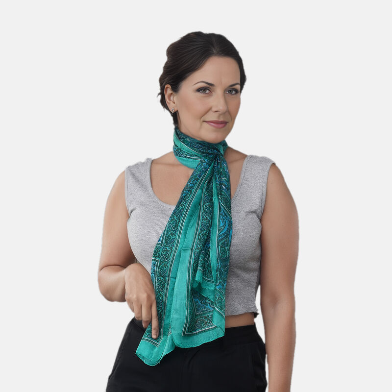 Bedruckter Schal aus 100% Seidensatin, Türkis image number 0