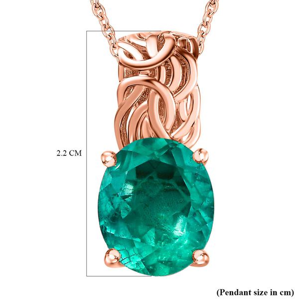Smaragd-Quarz Triplette Anh&auml;nger mit Kette, 925 Silber 750 Ros&eacute;gold Vermeil ca. 5.25 ct image number 6