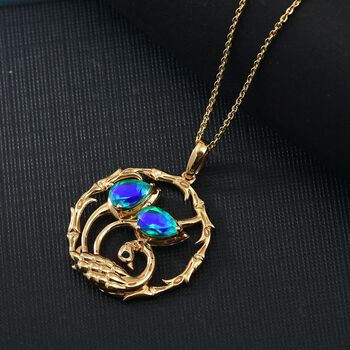 D'joy Pfau Quarz Triplette Anh&auml;nger mit Kette (ca. 45cm), 925 Silber 750 Gelb Vergoldet ca. 1.48 ct