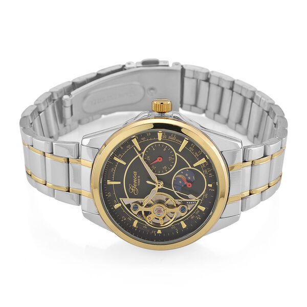 GENOA TIME V2 - Automatik-Armbanduhr, Mechanisches Uhrwerk, Edelstahlarmband, bicolor, Schwarzes Zifferblatt image number 3