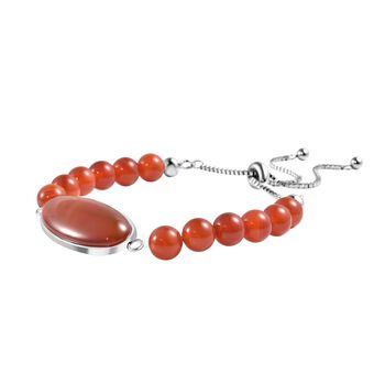 Gef&auml;rbter roter Achat Flexibles Bolo-Armband, ca. 15-22 cm Reiner Edelstahl ca. 70.00 ct