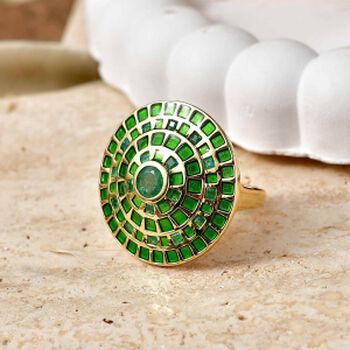 D'Joy AA Kagem Sambischer Smaragd Ring 925 Silber 750 Gelbgold vermeil (Gr&ouml;&szlig;e 17.00) ca. 1,05 ct
