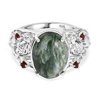 Viktorianische Blüte - Sibirischer Seraphinite, Roter Granat Ring, 925 Silber platiniert (Größe 18.00) ca. 4.75 ct