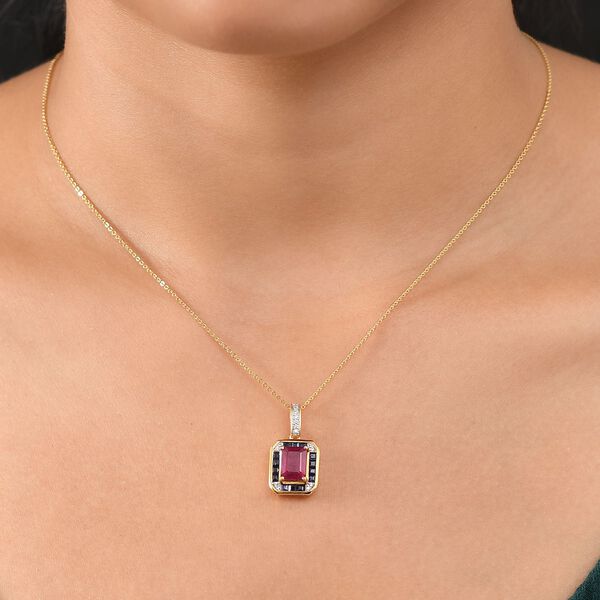 D'joy AA Afrikanischer Rubin (Fissure gef&uuml;llt), Blauer Saphir Anh&auml;nger mit Kette (ca. 50 cm), 925 Silber 750 Gelbgold Vermeil ca. 3,25 ct. image number 3