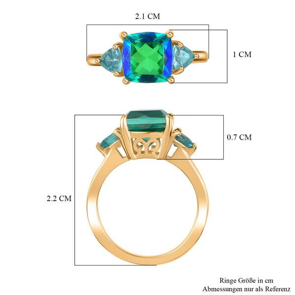 Pfau Quarz Triplette, Blauer Apatit Ring 925 Silber vergoldet (Größe 16.00) ca. 3,17 ct image number 7