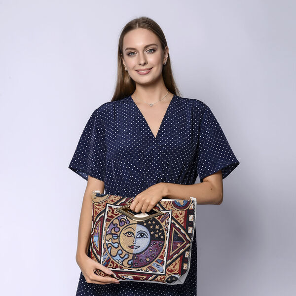 Jacquard Crossbody Tasche, Mond Muster, Größe 39x10x26 cm, Mehrfarbig image number 3