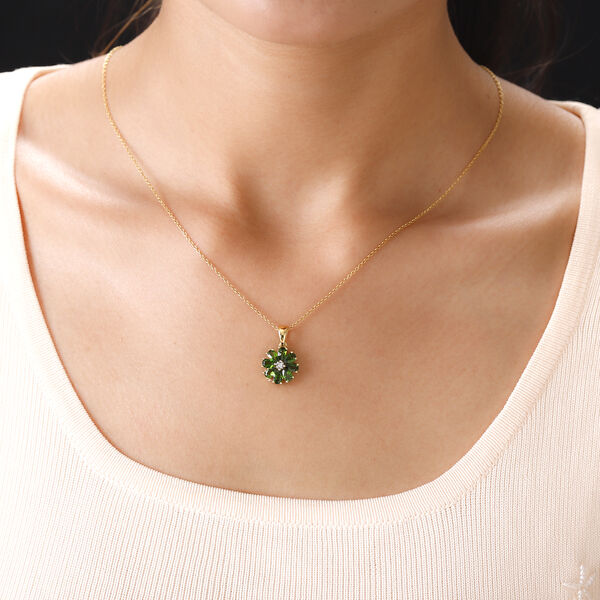 Nat&uuml;rlicher Chromdiopsid und floraler Zirkon-Anh&auml;nger in Silber, 1,78 ct. image number 3