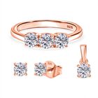Moissanit Schmuckset 925 Silber 750 Roségold Vermeil (Größe 19) ca. 1,44 ct.