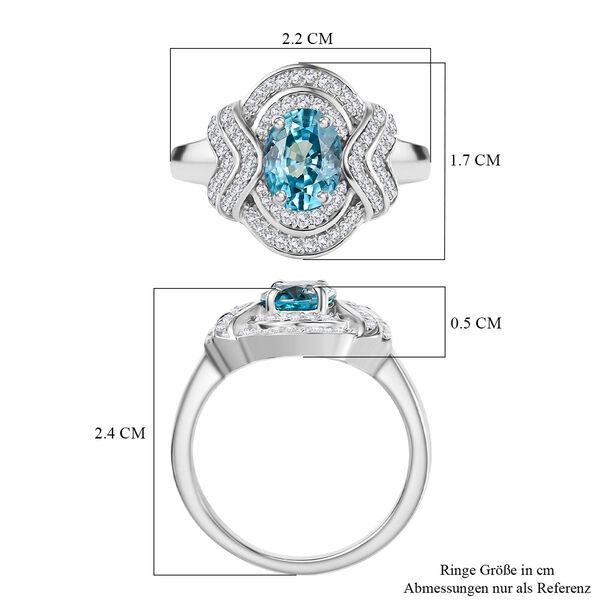 D'Joy AA Blauer Zirkon, Moissanit Ring 925 Silber Rhodiniert (Gr&ouml;&szlig;e 20.00) ca. 2,29 ct image number 7