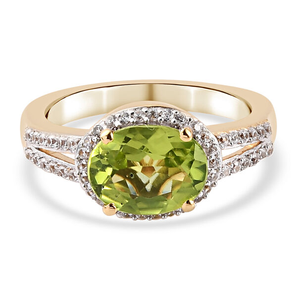 Nat&uuml;rlicher Peridot und Zirkon-Ring, 925 Silber vergoldet  ca. 2,32 ct