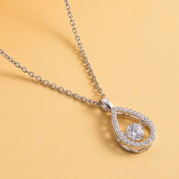 Wei&szlig;er Zirkonia-Anh&auml;nger mit Edelstahl-Kette, 925 Silber rhodiniert ca. 1.05 ct image number 3