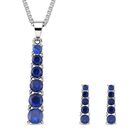 2er Set - Brillantes, blaues, rund geschliffenes Kristall-Schmuckset, mit Ohrringe und Halskette, Reiner Edelstahl