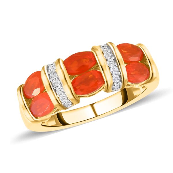Mexikanischer Kirschfeuer Opal und Zirkon-Ring 925 Silber Gelbgold Vermeil  ca. 1,09 ct image number 4