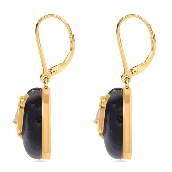 Schwarze Jade, Natürlicher, äthiopischer Welo Opal Ohrringe 925 Silber Gelbgold Vermeil ca. 16,00 ct image number 4