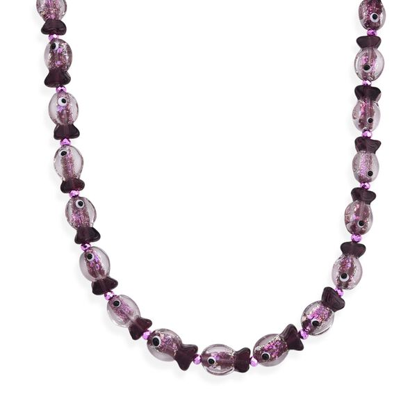 Lila Murano-Stil Glas Halskette ca. 52 cm 316L Edelstahl