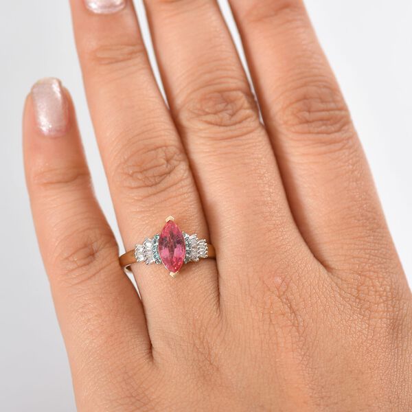 LUXORO zertifiziert und gepr&uuml;ft AAAA Padparadscha Saphir, Paraiba Turmalin und Diamant Ring in 585 Gold - 2 ct. image number 2