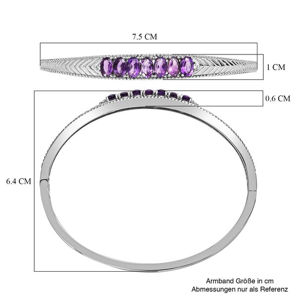 Afrikanischer Amethyst, Weißer Zirkon Armreif ca. 19 cm Edelstahl ca. 3,06 ct. image number 5