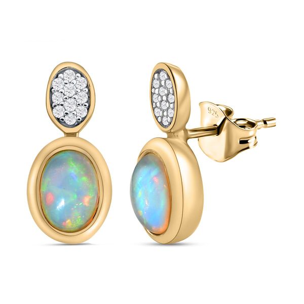 Nat&uuml;rliche, &auml;thiopische Opal und wei&szlig;e Zirkon-Ohrringe, 925 Silber vergoldet ca. 1,13 ct image number 4