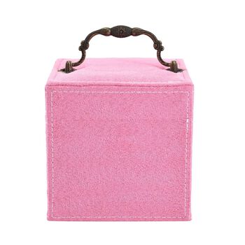 Schmuckk&auml;stchen aus Samt mit Spiegel, Schloss und Griff, 3 Ebenen, Rosa
