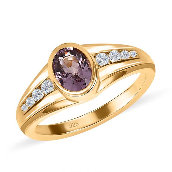 AA Nat&uuml;rlicher Tansanischer Lavendel-Spinell, Wei&szlig;er Zirkon Ring, 925 Silber Gelbgold Vermeil (Gr&ouml;&szlig;e 20.00) ca. 1.03 ct image number 4