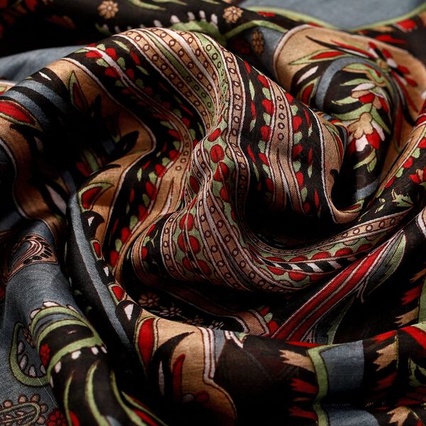 Bedruckter 100% Satin-Seidenschal mit Paisleymuster, Schwarz image number 6