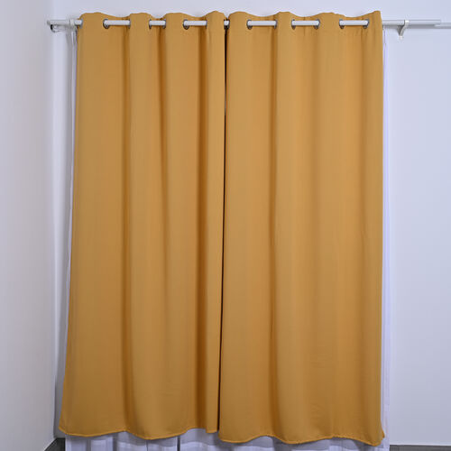 2er-Set blickdichte Vorhänge mit Metallösen, Größe 140x240 cm, Senfgelb image number 0