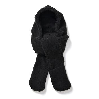 Kuschelige 3-in-1 Sherpa M&uuml;tze, Schal und Handw&auml;rmer, Schwarz