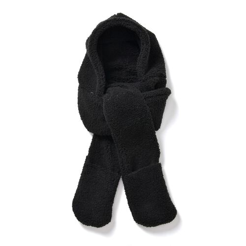 Kuschelige 3-in-1 Sherpa Mütze, Schal und Handwärmer, Schwarz image number 0