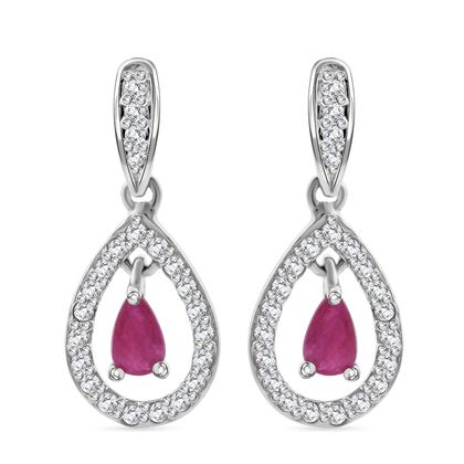 Burmesischer-Rubin, Wei&szlig;er Zirkon Ohrringe 925 Silber rhodiniert ca. 0.85 ct