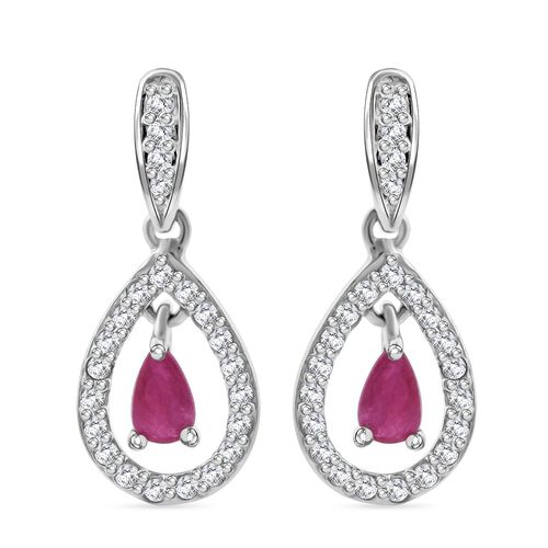Rubin, Weißer Zirkon Ohrringe 925 Silber rhodiniert ca. 0,85 ct. image number 0