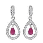 Burmesischer-Rubin, Weißer Zirkon Ohrringe 925 Silber rhodiniert ca. 0.85 ct