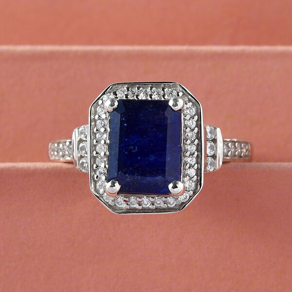 Masoala Saphir und Zirkon Halo Ring, 925 Silber platiniert, 3,75 ct. image number 2