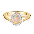 AA Natürlicher, äthiopischer Welo Opal, Weißer Zirkon Ring 925 Silber vergoldet (Größe 19.00) ca. 0,71 ct