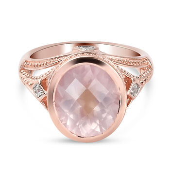 Rosa Quarz und Zirkon Ring 925 Silber ros&eacute;vergoldet (Gr&ouml;&szlig;e 16.00)