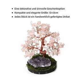 Handgefertigter Amethyst-Rosenquarz-Baum aus Kupferdraht, 8&times;12 cm, Lila-Rosa
