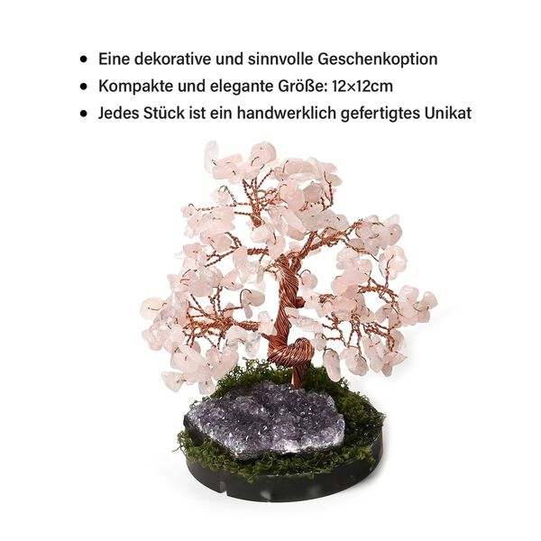 Handgefertigter Amethyst-Rosenquarz-Baum aus Kupferdraht, 8×12 cm, Lila-Rosa image number 4