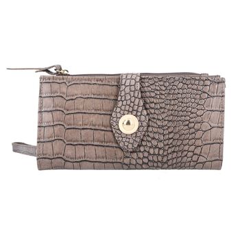 Echtleder Portemonnaie mit Krokopr&auml;gung, 18,5x1,5x9,5 cm, taupe