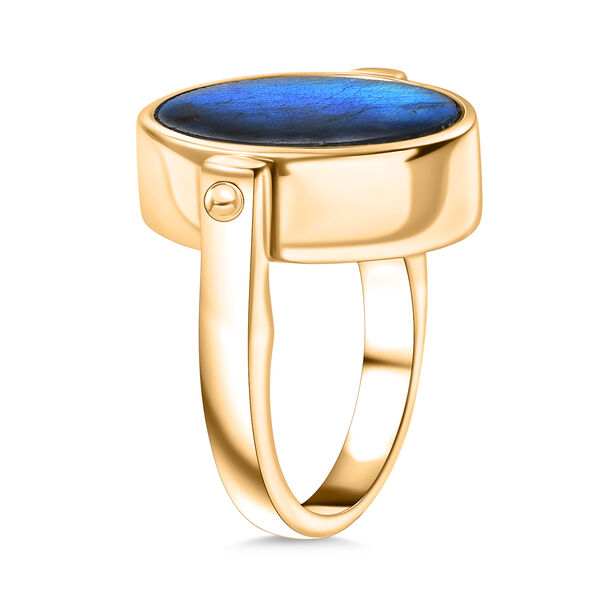 2-in-1 Labradorit Siegel Ring und Anhänger im Wende-Design, Messing goldfarben mit 316L Edelstahl kette  (Größe 21) ca. 16,16 ct. image number 5