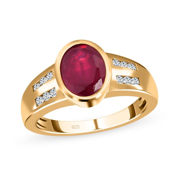 Afrikanischer Rubin (Fissure gef&uuml;llt), wei&szlig;er Zirkon Ring, 925 Silber vergoldet (Gr&ouml;&szlig;e 20.00) ca. 2.99 ct image number 3