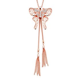 Weiße Kristall-Schmetterling-Halskette in Roségoldton, 73,75 cm - 1,50 ct.