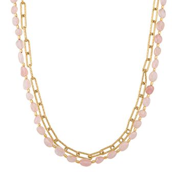 Rosenquarz Halskette, ca. 45 cm + 5 cm Extender, vergoldet ca. 130.00 ct