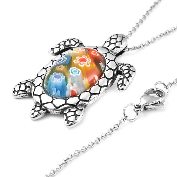Murano Stil Mehrfarbig glas Anhänger mit Kette ca. 50 cm in Edelstahl image number 3